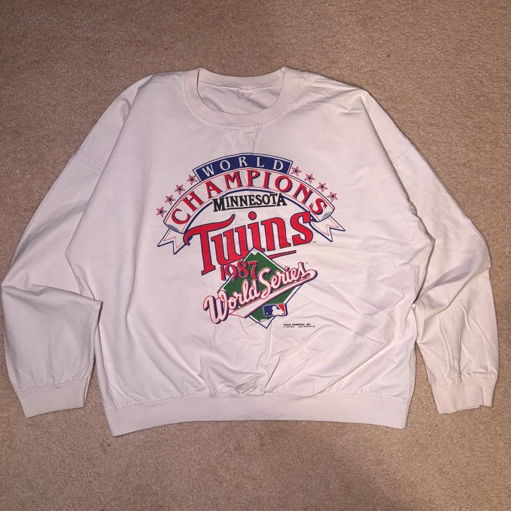Vintage Minnesota Twins T-Shirt Long Sleeve Mens M White 1987 World Series MLB